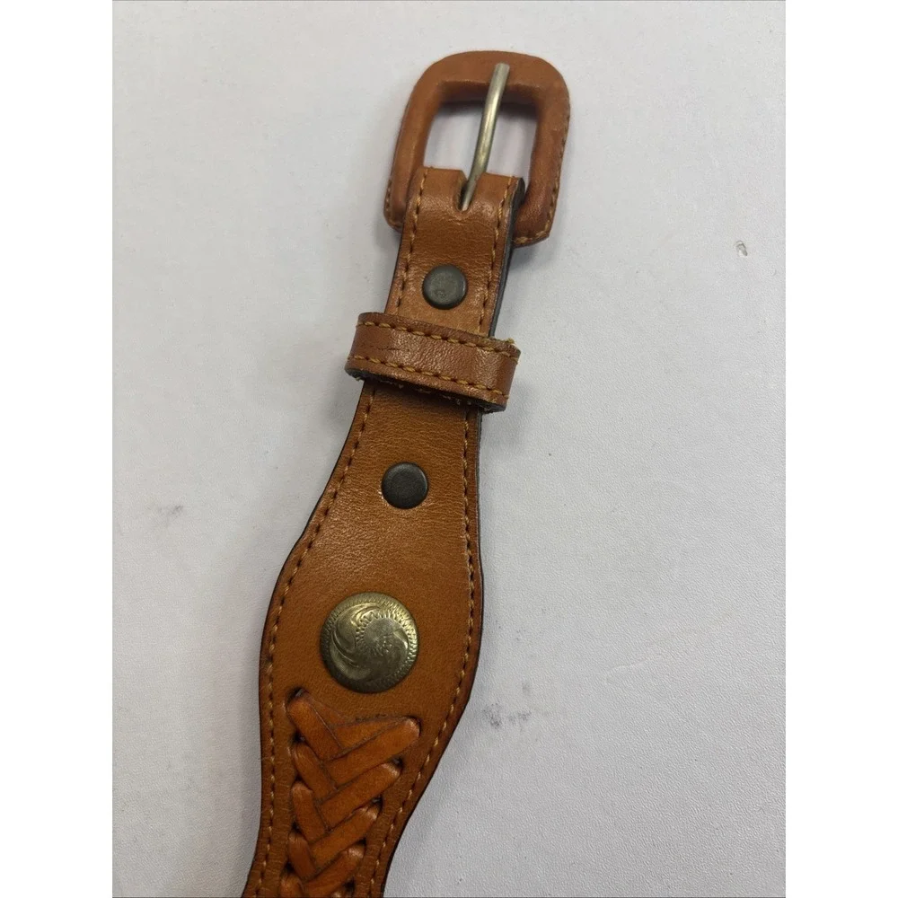 New MEF Western‎ Belt Womens 30 Sm Brown Leather Medallion Braided Southwestern